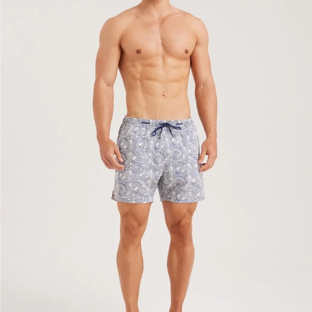 Stylish Gray Paisley Swim Trunks for Men